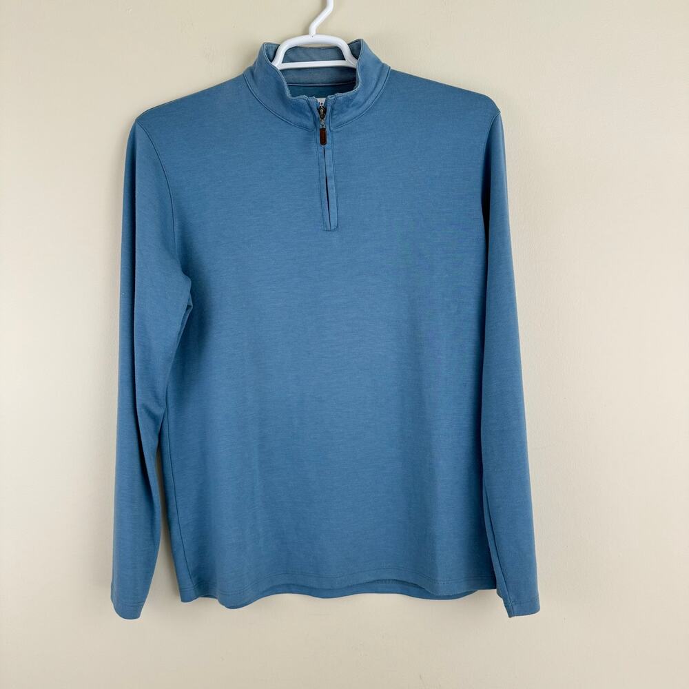 Mizzen + Main Pullover Men's Large Trim Fit Quarter Zip Blue Casual Preppy READ